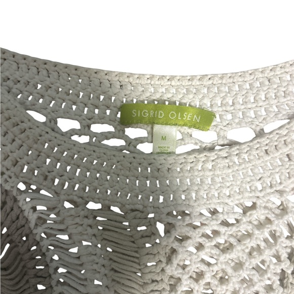 Sigrid Olsen Crochet Knit Sweater Top Medium Cream Boho Festival Coverup - Picture 4 of 6